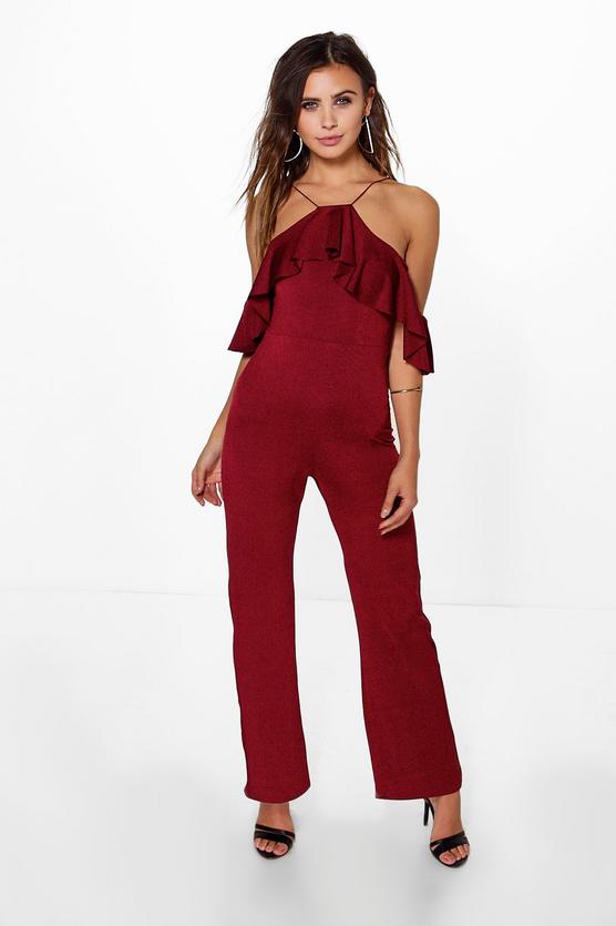 Petite Allie Drape Sleeve Wide Leg Slinky Jumpsuit